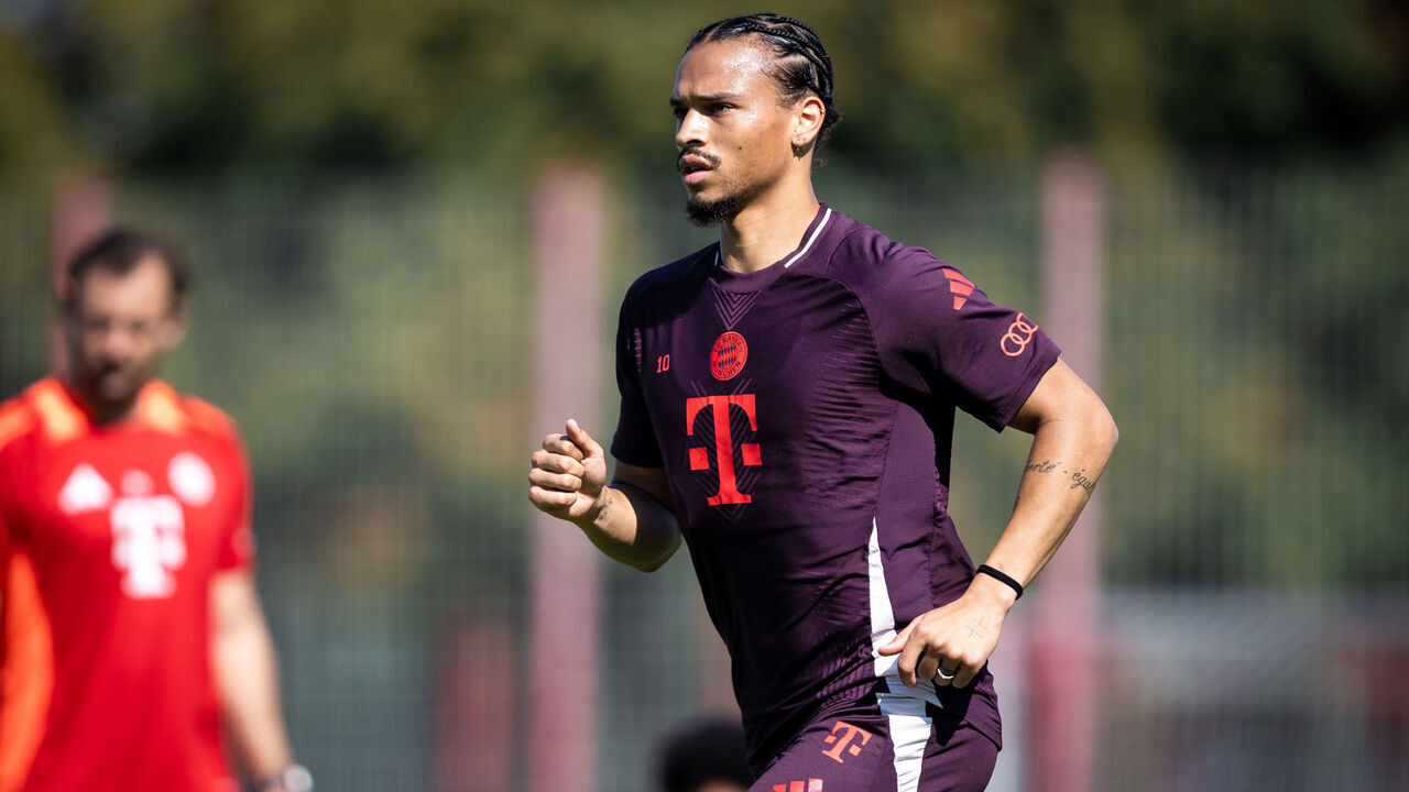 MUNICH, GERMANY - SEPTEMBER 03: Leroy Sane of FC Bayern Muenchen during a training session at Säbener Straße on September 03, 2024 in Munich, Germany.