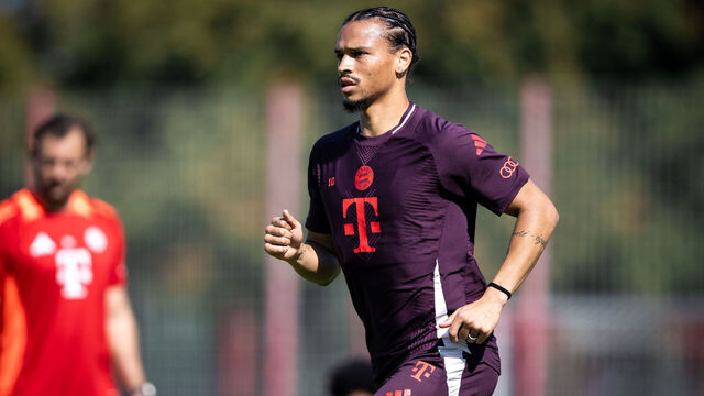 MUNICH, GERMANY - SEPTEMBER 03: Leroy Sane of FC Bayern Muenchen during a training session at Säbener Straße on September 03, 2024 in Munich, Germany.