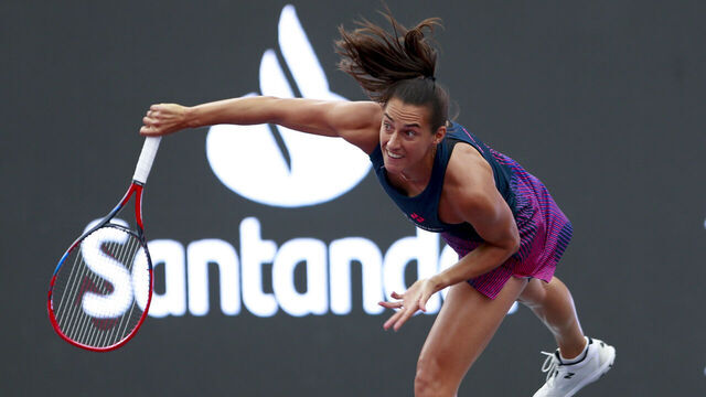 GUADALAJARA, MEXICO - SEPTEMBER 12: Caroline Garcia of France serves against Ena Shibahara of Japan during the WTA 500 Guadalajara Open Akron singles round of 16 match as part of the Hologic WTA Tour at Panamerican Tennis Center on September 12, 2024 in Guadalajara, Mexico.