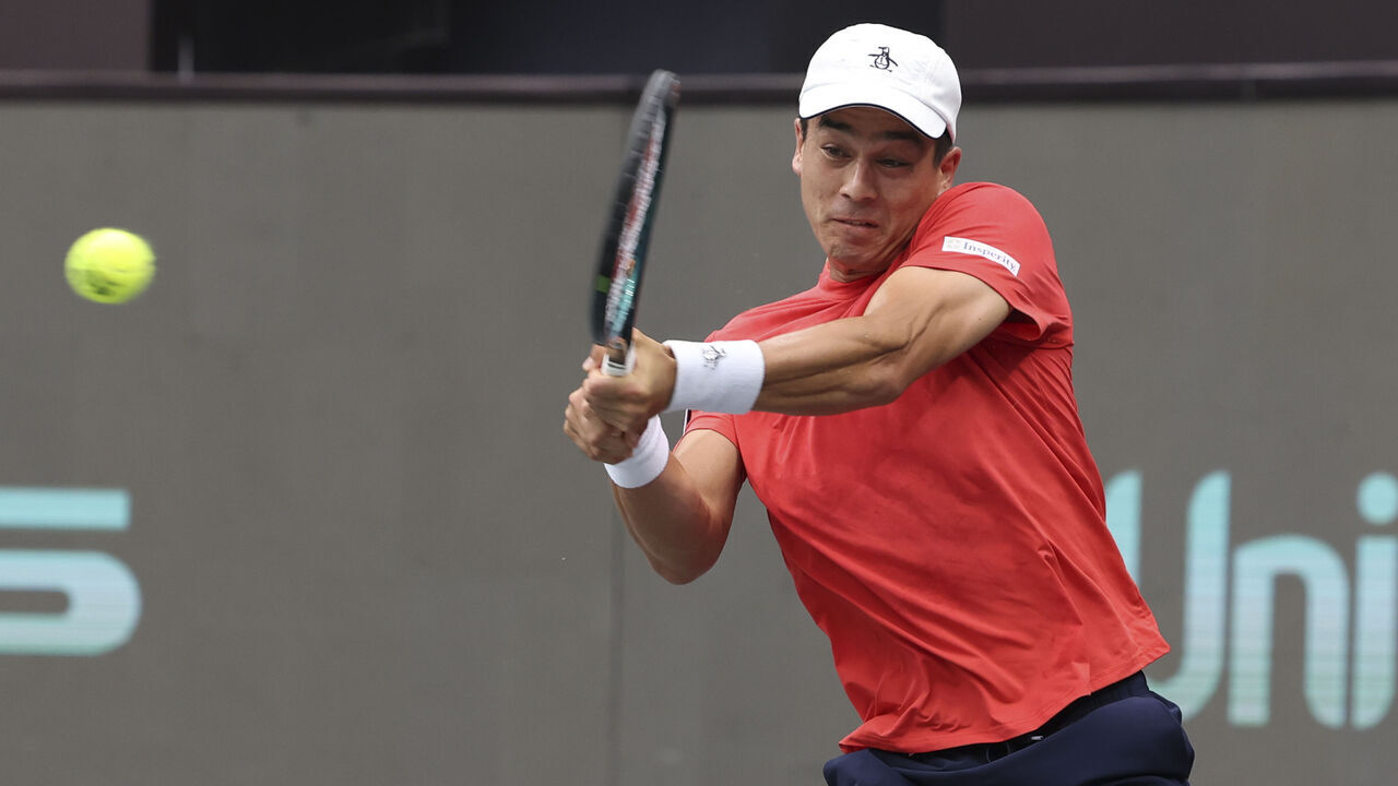 ZHUHAI, CHINA - SEPTEMBER 13: Mackenzie Mcdonald of the United States in action during the 2024 Davis Cup Finals Group Stage against Lukas Klein of Slovakia at Hengqin International Tennis Center on September 13, 2024 in Zhuhai, China.