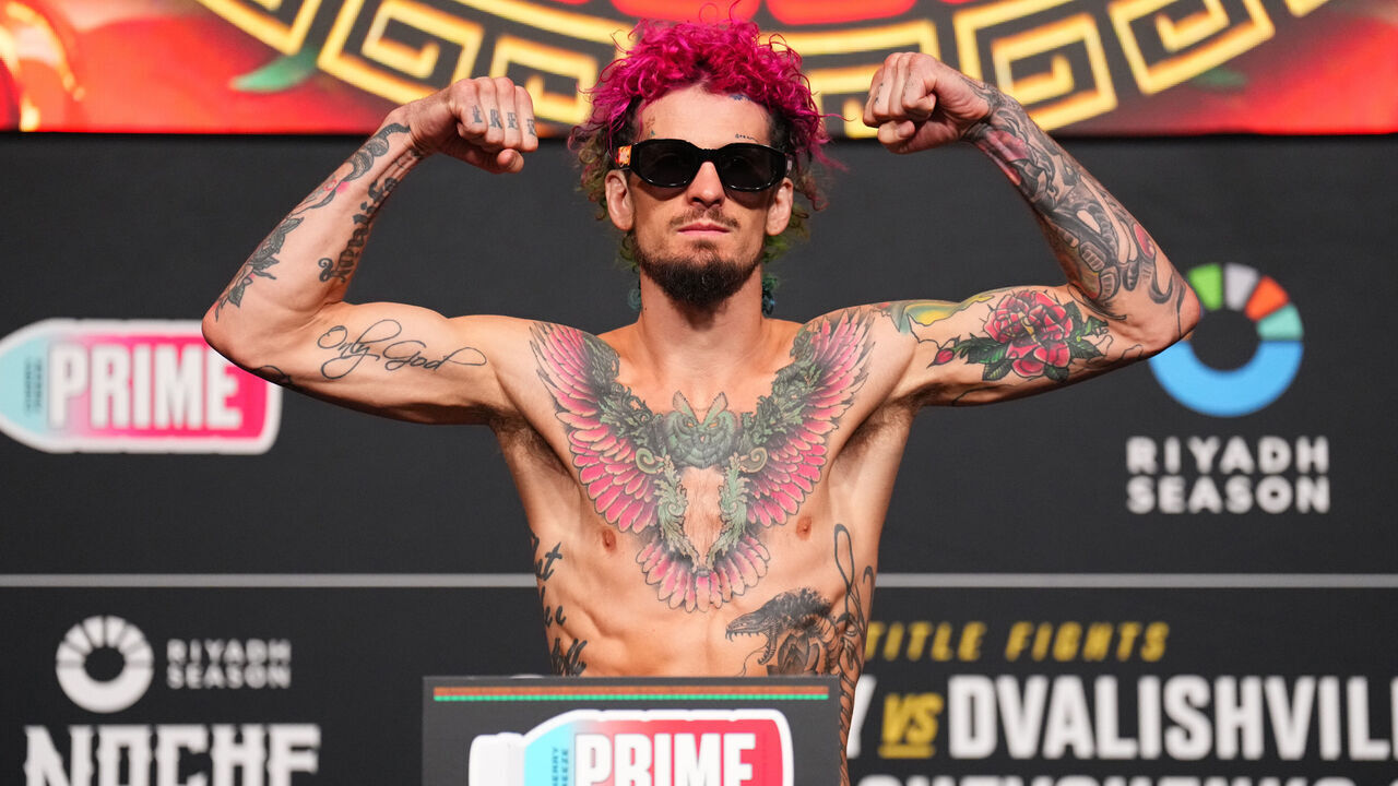LAS VEGAS, NEVADA - SEPTEMBER 13: Sean O'Malley poses on the scale during the UFC 306 at Riyadh Season Noche UFC Official Weigh-in at UFC APEX on September 13, 2024 in Las Vegas, Nevada.
