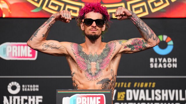 LAS VEGAS, NEVADA - SEPTEMBER 13: Sean O'Malley poses on the scale during the UFC 306 at Riyadh Season Noche UFC Official Weigh-in at UFC APEX on September 13, 2024 in Las Vegas, Nevada.