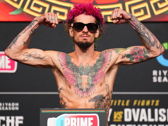 LAS VEGAS, NEVADA - SEPTEMBER 13: Sean O'Malley poses on the scale during the UFC 306 at Riyadh Season Noche UFC Official Weigh-in at UFC APEX on September 13, 2024 in Las Vegas, Nevada.