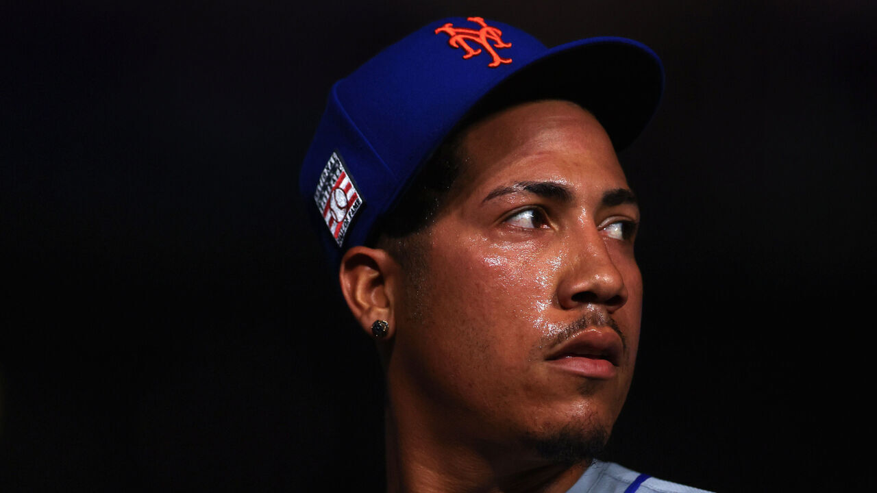 MIAMI, FLORIDA - JULY 19: Dedniel Núñez #72 of the New York Mets looks on during the eighth inning of the game against the Miami Marlins at loanDepot park on July 19, 2024 in Miami, Florida.