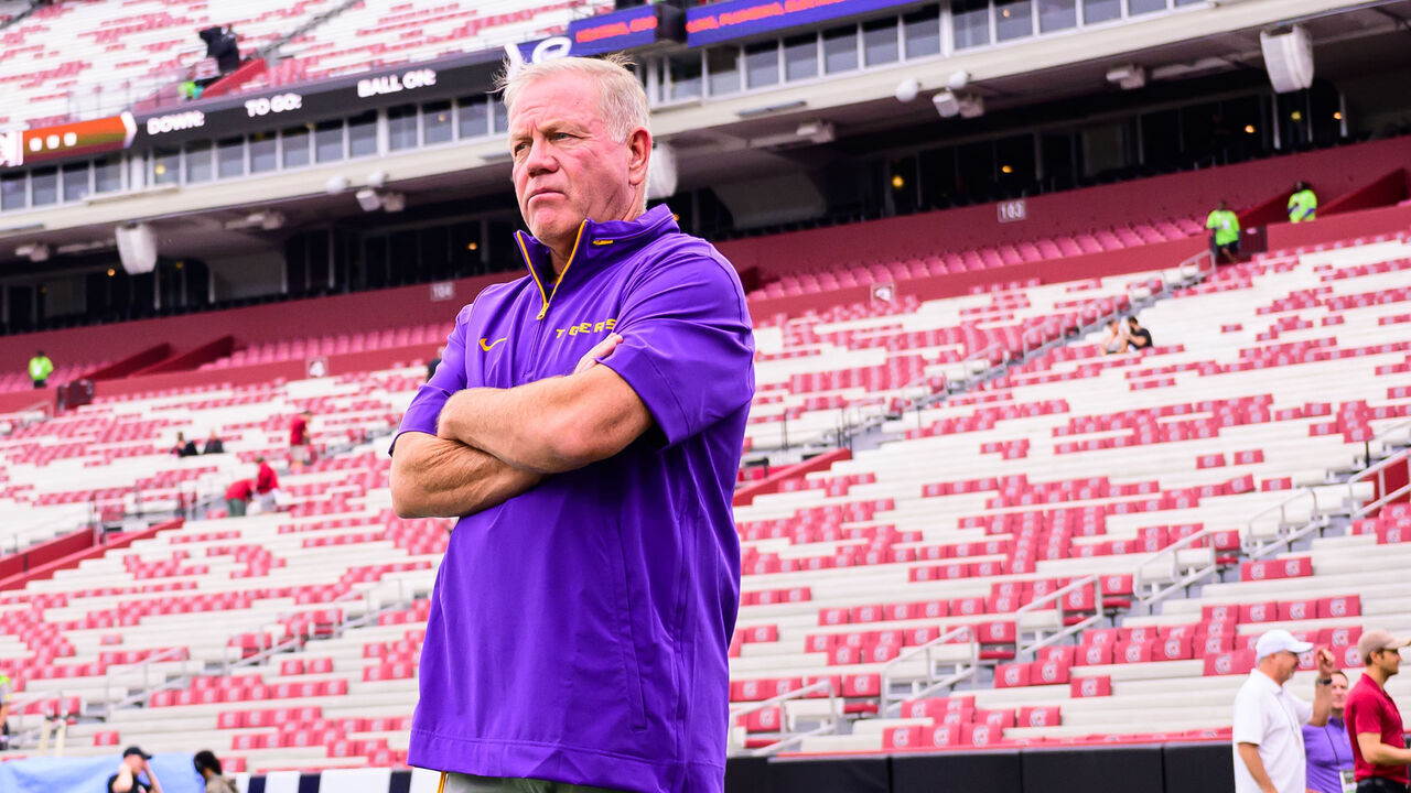 COLUMBIA, SOUTH CAROLINA - SEPTEMBER 14: LSU Tigers Head Coach Brian Kelly surveys the field at Williams-Brice Stadium on September 14, 2024 in Columbia, South Carolina.