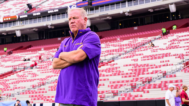 COLUMBIA, SOUTH CAROLINA - SEPTEMBER 14: LSU Tigers Head Coach Brian Kelly surveys the field at Williams-Brice Stadium on September 14, 2024 in Columbia, South Carolina.