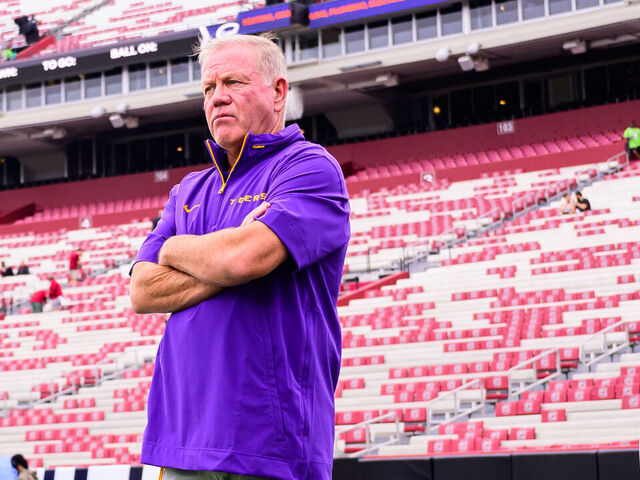 COLUMBIA, SOUTH CAROLINA - SEPTEMBER 14: LSU Tigers Head Coach Brian Kelly surveys the field at Williams-Brice Stadium on September 14, 2024 in Columbia, South Carolina.
