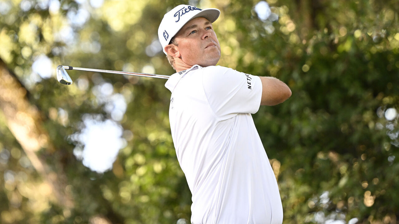 NAPA, CALIFORNIA - SEPTEMBER 14: Patton Kizzire of the United States hits his tee shot on the 14th hole during the third round of the Procore Championship 2024 at Silverado Resort on September 14, 2024 in Napa, California.