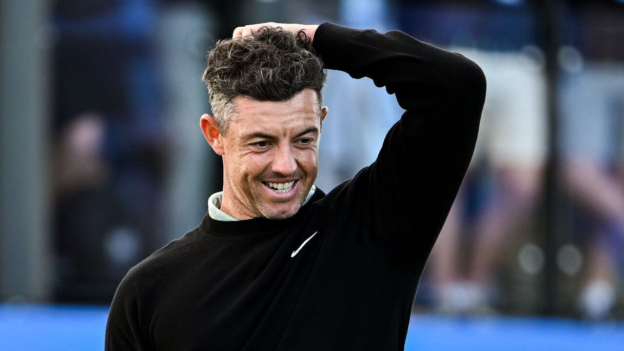 Down , United Kingdom - 15 September 2024; Rory McIlroy of Northern Ireland reacts after finishing his round on the 18th green during day four of the Amgen Irish Open Golf Championship 2024 at the Royal County Down Golf Club in Newcastle, Down.
