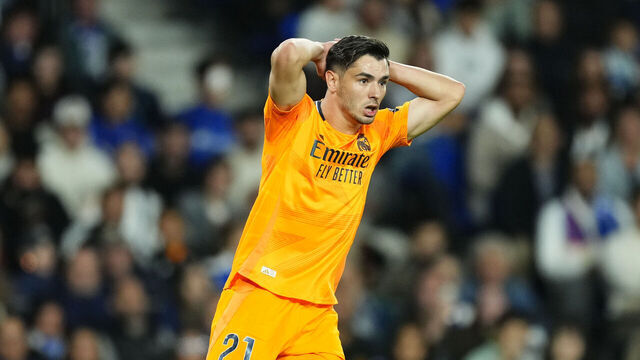 Brahim Diaz attacking midfield of Real Madrid and Spain reacts during the La Liga match between Real Sociedad de Fútbol and Real Madrid CF at Reale Arena on September 15, 2024 in San Sebastian, Spain.