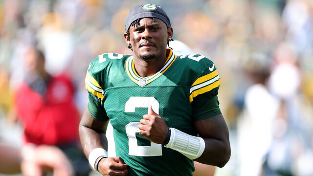 GREEN BAY, WISCONSIN - SEPTEMBER 15: Malik Willis #2 of the Green Bay Packers leaves the field following the game against the Indianapolis Colts at Lambeau Field on September 15, 2024 in Green Bay, Wisconsin.