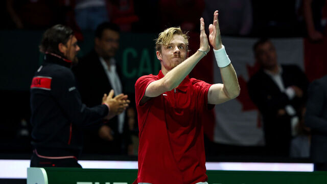 MANCHESTER, ENGLAND - SEPTEMBER 15: Denis Shapovalov of Canada thanks the crowd after he beat Dan Evans of Great Britain in their 2024 Davis Cup Finals Group D match at the AO Arena on September 15, 2024 in Manchester, England.