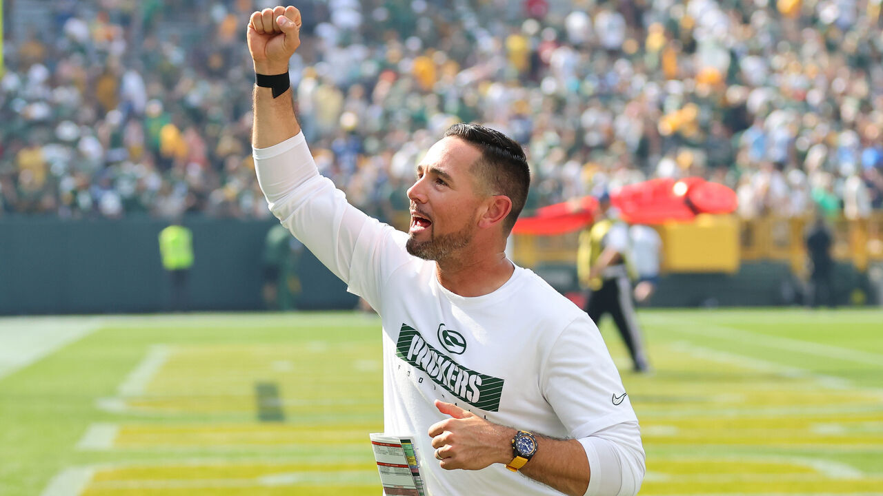 GREEN BAY, WISCONSIN - SEPTEMBER 15: Head coach Matt LaFleur of the Green Bay Packers leaves the field following a game against the Indianapolis Colts at Lambeau Field on September 15, 2024 in Green Bay, Wisconsin. The Packers defeated the Colts 16-10.