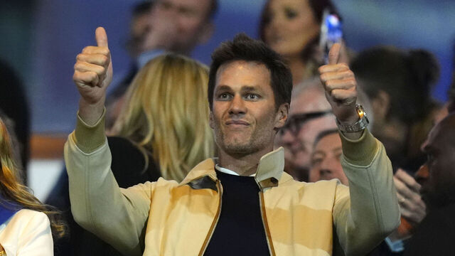 (left to right) Birmingham City chairman Tom Wagner with wife Cindy Wagner and Birmingham City co-owner Tom Brady in the stands after the Sky Bet League One match at St Andrew's @ Knighthead Park, Birmingham. Picture date: Monday September 16, 2024.