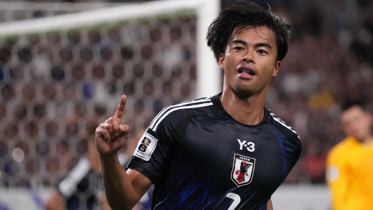 SAITAMA, JAPAN - SEPTEMBER 05: Kaoru Mitoma of Japan celebrates their second goal during the FIFA World Cup Asian 3rd Qualifier Group C match between Japan and China at Saitama Stadium on September 05, 2024 in Saitama, Japan.
