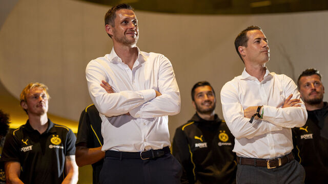 OSAKA, JAPAN - JULY 22: Sports director Sebastian Kehl and Managing Director Sport Lars Ricken of Borussia Dortmund during Blackyellow Night during the Borussia Dortmund Asia Tour 2024 on July 22, 2024 in Osaka, Japan.
