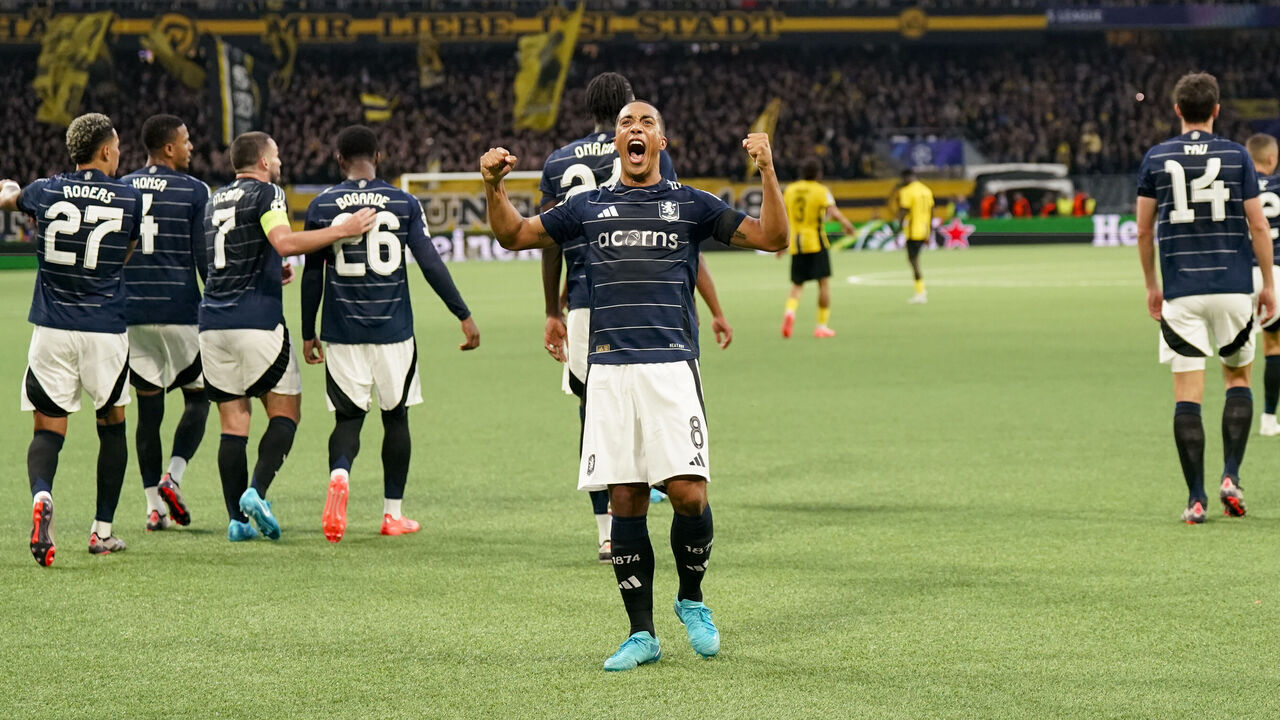 BERN, SWITZERLAND - SEPTEMBER 17: Youri Tielemans of Aston Villa celebrates his goal during the UEFA Champions League 2024/25 League Phase MD1 match between BSC Young Boys and Aston Villa FC at Stadion Wankdorf on September 17, 2024 in Bern, Switzerland.