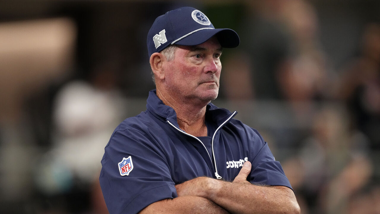 ARLINGTON, TEXAS - AUGUST 24: Defensive coordinator Mike Zimmer of the Dallas Cowboys looks on before a preseason game against the Los Angeles Chargers at AT&T Stadium on August 24, 2024 in Arlington, Texas.