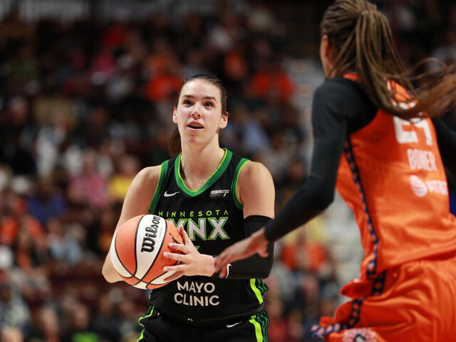 UNCASVILLE, CT - SEPTEMBER 17: Bridget Carleton #6 of the Minnesota Lynx shoots the ball during the game against the Connecticut Sun on September 17, 2024 at the Mohegan Sun Arena in Uncasville, Connecticut. Mandatory Copyright Notice: Copyright 2024 NBAE