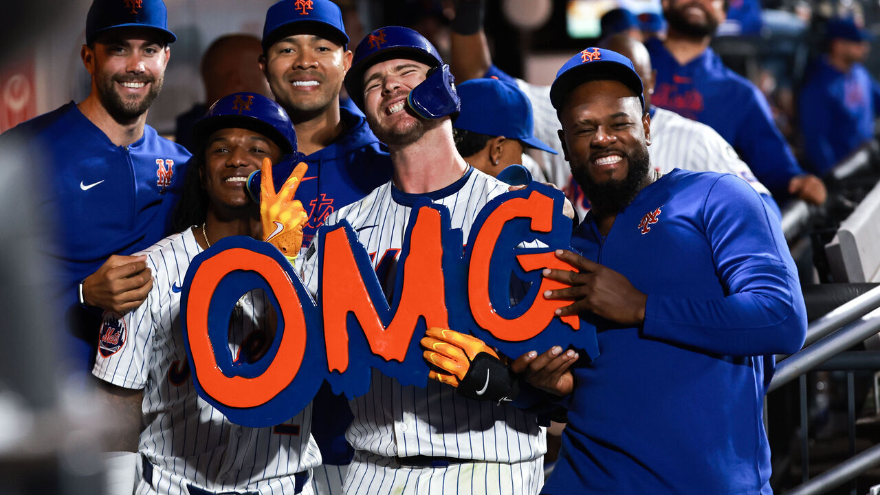 NEW YORK, NEW YORK - SEPTEMBER 17: Pete Alonso #20 of the New York Mets poses in the dugout after hitting a three-run home run during the sixth inning of the game against the Washington Nationals at Citi Field on September 17, 2024 in New York City.