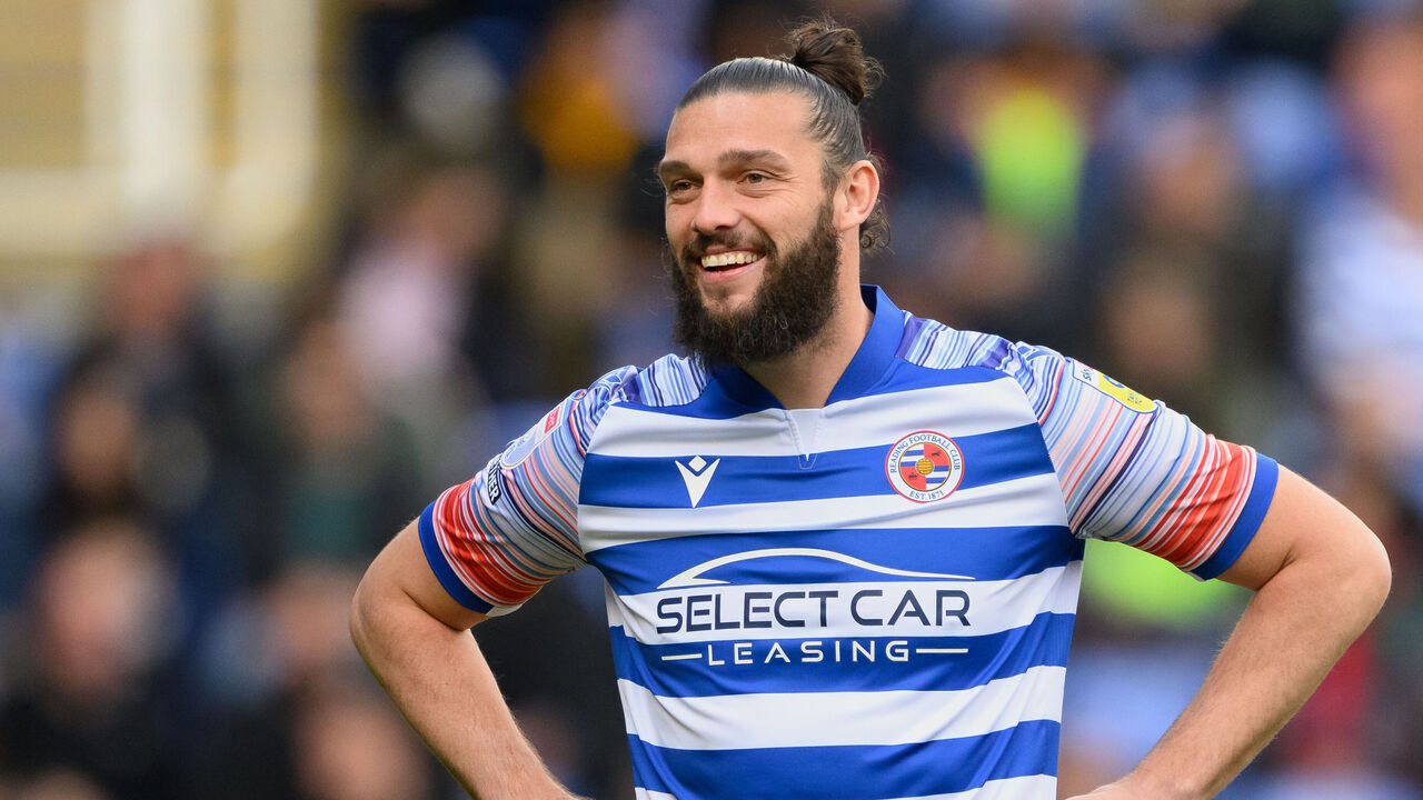 READING, ENGLAND - APRIL 15: Reading's Andy Carroll during the Sky Bet Championship between Reading and Burnley at Select Car Leasing Stadium on April 15, 2023 in Reading, United Kingdom.