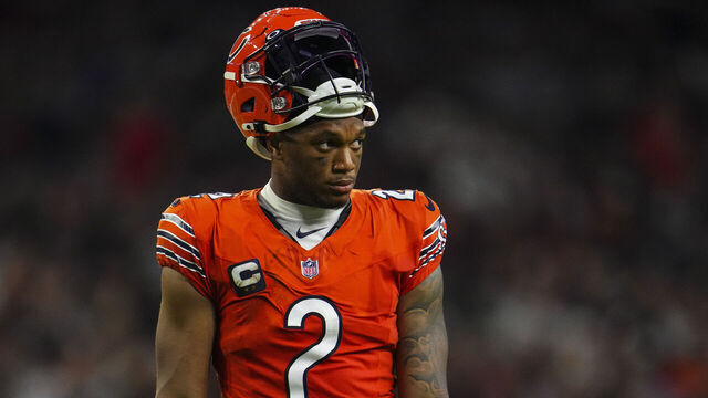 HOUSTON, TX - SEPTEMBER 15: DJ Moore #2 of the Chicago Bears looks on from the field during an NFL football game against the Houston Texans during a football game at NRG Stadium on September 15, 2024 in Houston, Texas.