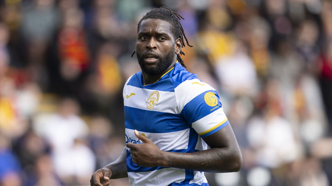GLASGOW, SCOTLAND - AUGUST 03: Jay Emmanuel-Thomas in action for Morton during a William Hill Championship match between Partick Thistle and Greenock Morton at the Wyre Stadium at Firhill, on August 03, 2024, in Glasgow, Scotland.