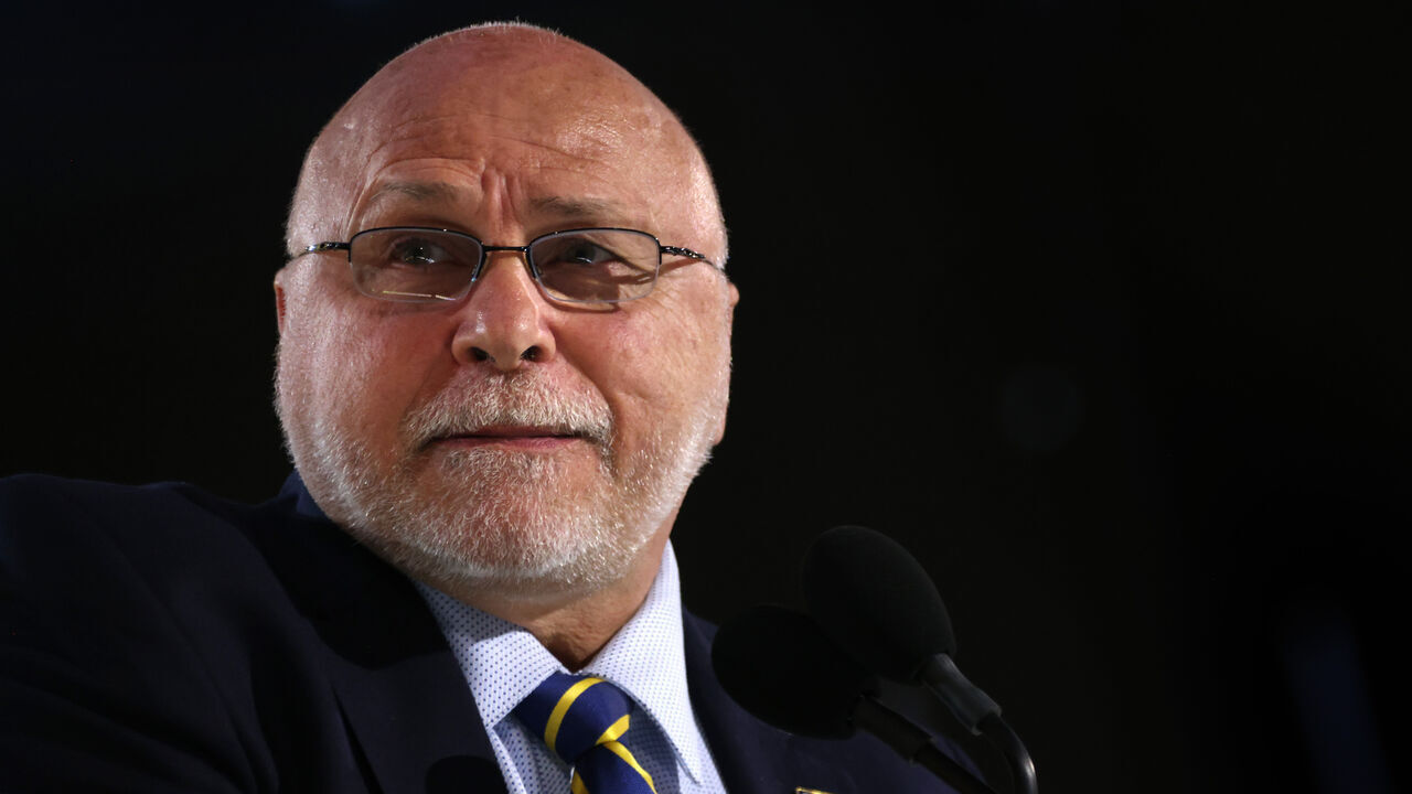 LAS VEGAS, NEVADA - JUNE 28: General manager Barry Trotz of the Nashville Predators looks on during the first round of the 2024 Upper Deck NHL Draft at Sphere on June 28, 2024 in Las Vegas, Nevada.
