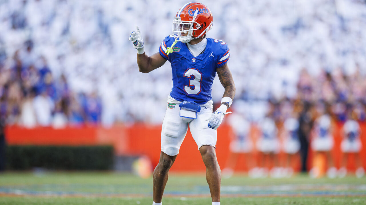 GAINESVILLE, FLORIDA - AUGUST 31: Eugene Wilson III #3 of the Florida Gators looks on during the second half of a game against the Miami Hurricanes at Ben Hill Griffin Stadium on August 31, 2024 in Gainesville, Florida.