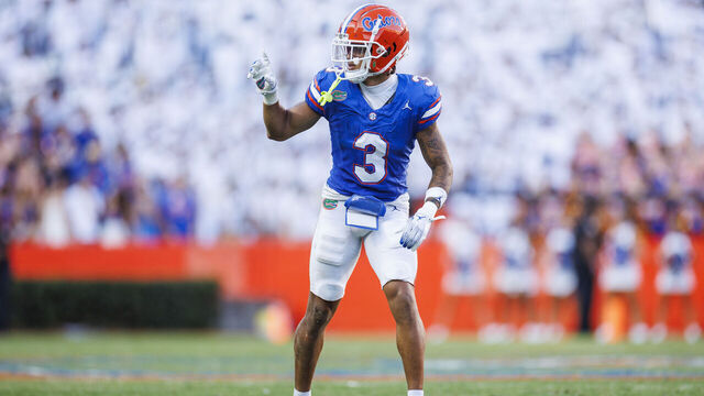 GAINESVILLE, FLORIDA - AUGUST 31: Eugene Wilson III #3 of the Florida Gators looks on during the second half of a game against the Miami Hurricanes at Ben Hill Griffin Stadium on August 31, 2024 in Gainesville, Florida.