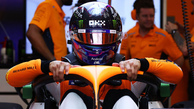 SINGAPORE, SINGAPORE - SEPTEMBER 20: Lando Norris of Great Britain and McLaren prepares to drive in the garage during practice ahead of the F1 Grand Prix of Singapore at Marina Bay Street Circuit on September 20, 2024 in Singapore, Singapore.