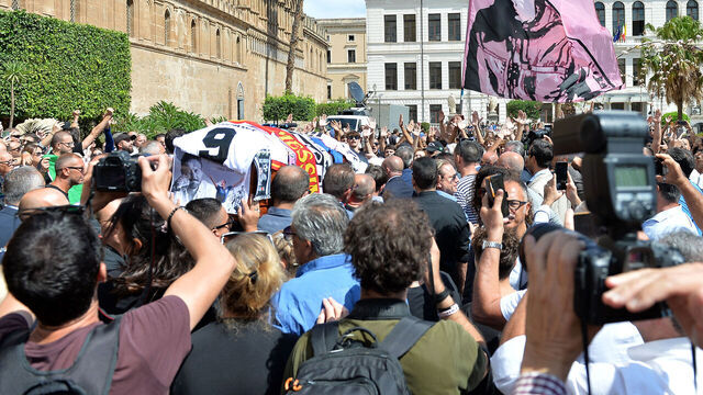 The funeral of Toto Schillaci takes place in the cathedral of Palermo in Palermo, Italy, on September 20, 2024.