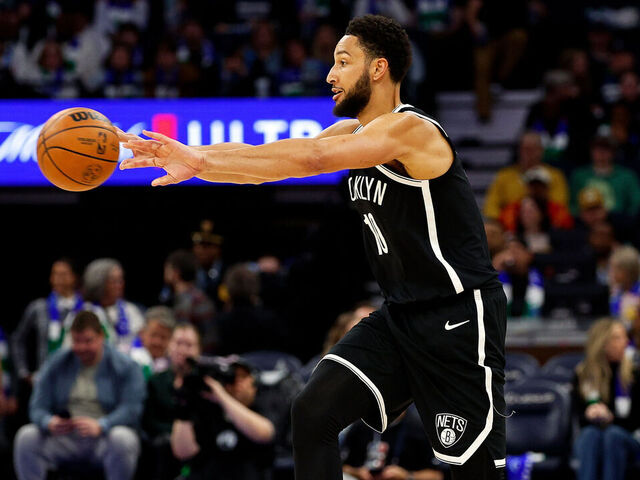 MINNEAPOLIS, MINNESOTA - FEBRUARY 24: Ben Simmons #10 of the Brooklyn Nets passes the ball against the Minnesota Timberwolves in the third quarter at Target Center on February 24, 2024 in Minneapolis, Minnesota. The Timberwolves defeated the Nets 101-86.