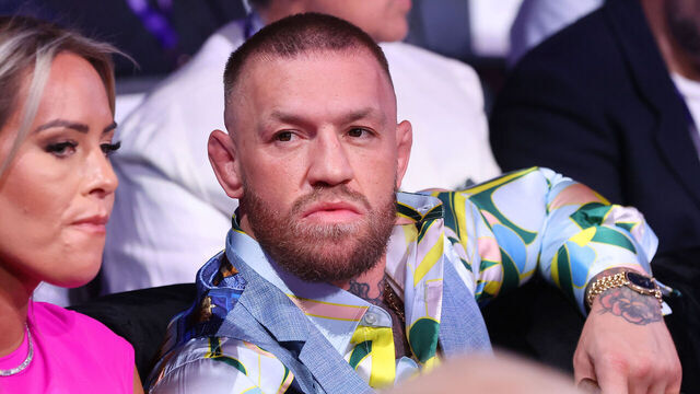 LONDON, ENGLAND - SEPTEMBER 21: Conor McGregor looks on from ringside prior to during the IBF World Heavyweight Title fight between Daniel Dubois and Anthony Joshua, on the Riyadh Season - Wembley Edition card at Wembley Stadium on September 21, 2024 in London, England.