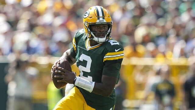 GREEN BAY, WI - SEPTEMBER 15: Quarterback Malik Willis #2 of the Green Bay Packers scrambles during the second quarter of an NFL football game against the Indianapolis Colts, at Lambeau Field on September 15, 2024 in Green Bay, Wisconsin.