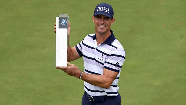 VIRGINIA WATER, ENGLAND - SEPTEMBER 22: Billy Horschel of the United States poses for a photo with the trophy during day four of the BMW PGA Championship 2024 at Wentworth Club on September 22, 2024 in Virginia Water, England.