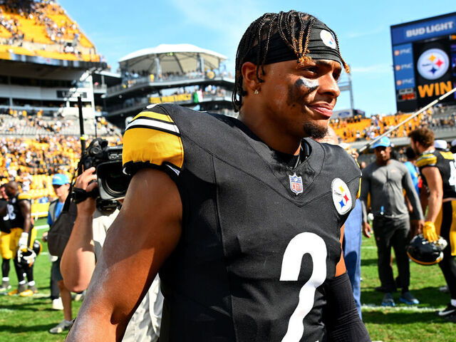 PITTSBURGH, PENNSYLVANIA - SEPTEMBER 22: Quarterback Justin Fields #2 of the Pittsburgh Steelers walks off the field after defeating the Los Angeles Chargers at Acrisure Stadium on September 22, 2024 in Pittsburgh, Pennsylvania.