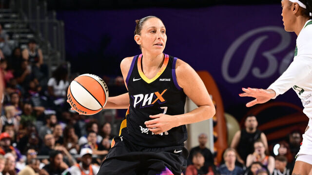 PHOENIX, AZ - SEPTEMBER 19: Diana Taurasi #3 of the Phoenix Mercury handles the ball during the game against the Seattle Storm on September 19, 2024 at Footprint Center in Phoenix, Arizona. Mandatory Copyright Notice: Copyright 2024 NBAE