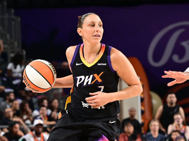 PHOENIX, AZ - SEPTEMBER 19: Diana Taurasi #3 of the Phoenix Mercury handles the ball during the game against the Seattle Storm on September 19, 2024 at Footprint Center in Phoenix, Arizona. Mandatory Copyright Notice: Copyright 2024 NBAE