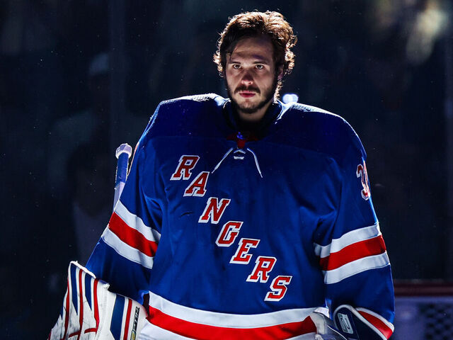 NEW YORK, NEW YORK - MAY 30: Igor Shesterkin #31 of the New York Rangers during the national anthem prior to the game against the Florida Panthers in Game Five of the Eastern Conference Final of the 2024 Stanley Cup Playoffs at Madison Square Garden on May 30, 2024 in New York City.