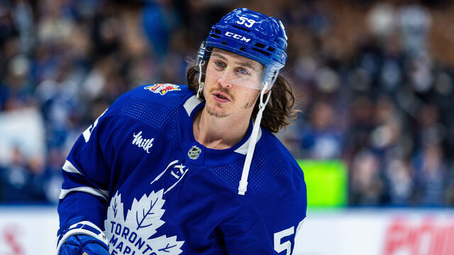 TORONTO, ON - OCTOBER 16: Tyler Bertuzzi #59 of the Toronto Maple Leafs warms up before a game against the Chicago Blackhawks at the Scotiabank Arena on October 16, 2023 in Toronto, Ontario, Canada.