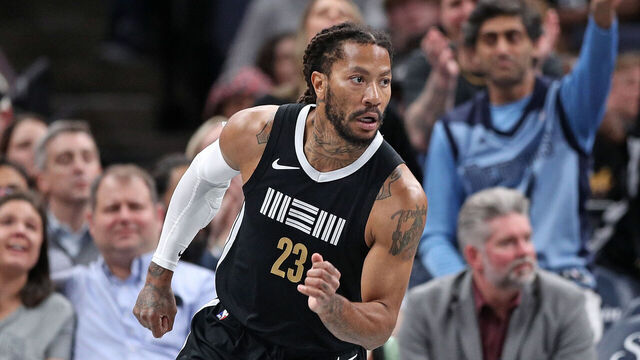 MEMPHIS, TENNESSEE - FEBRUARY 23: Derrick Rose #23 of the Memphis Grizzlies looks on during the game against the Los Angeles Clippers at FedExForum on February 23, 2024 in Memphis, Tennessee.