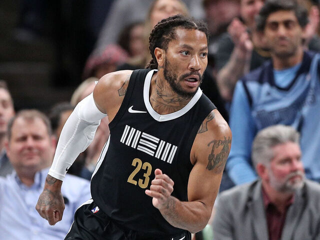 MEMPHIS, TENNESSEE - FEBRUARY 23: Derrick Rose #23 of the Memphis Grizzlies looks on during the game against the Los Angeles Clippers at FedExForum on February 23, 2024 in Memphis, Tennessee.