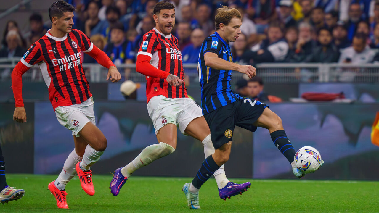 Nicolo Barella participates in the FC Internazionale match against AC Milan, Serie A, at Giuseppe Meazza Stadium in Milan, Italy, on September 22, 2024.