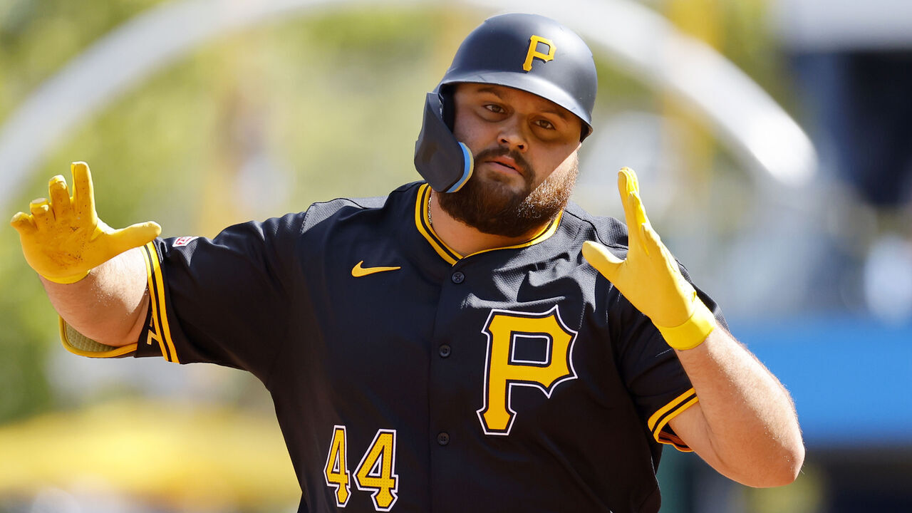 PITTSBURGH, PA - SEPTEMBER 07: Rowdy Tellez #44 of the Pittsburgh Pirates rounds second after hitting a two run home run in the seventh inning against the Washington Nationals during game one of a doubleheader at PNC Park on September 7, 2024 in Pittsburgh, Pennsylvania.