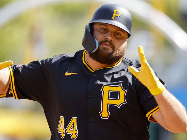 PITTSBURGH, PA - SEPTEMBER 07: Rowdy Tellez #44 of the Pittsburgh Pirates rounds second after hitting a two run home run in the seventh inning against the Washington Nationals during game one of a doubleheader at PNC Park on September 7, 2024 in Pittsburgh, Pennsylvania.