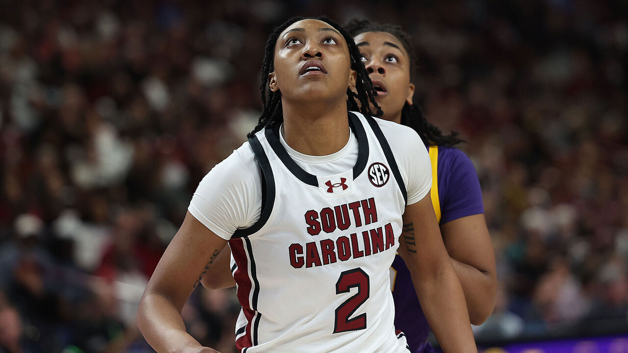 GREENVILLE, SC - MARCH 10: South Carolina Gamecocks forward Ashlyn Watkins (2) during the SEC Women's Basketball Tournament Championship Game between the LSU Tigers and the South Carolina Gamecocks March 10, 2024 at Bon Secours Wellness Arena in Greenville, S.C.