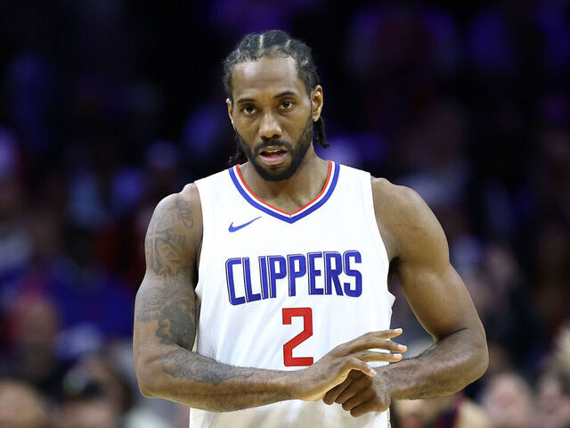 PHILADELPHIA, PENNSYLVANIA - MARCH 27: Kawhi Leonard #2 of the LA Clippers reacts during the fourth quarter against the Philadelphia 76ers at the Wells Fargo Center on March 27, 2024 in Philadelphia, Pennsylvania.