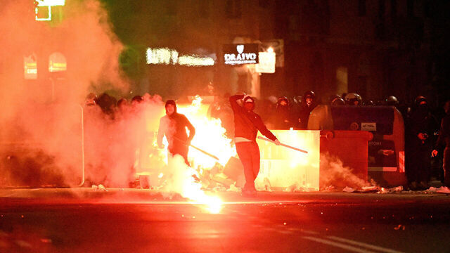 GENOA, ITALY - SEPTEMBER 25: Fans of Genoa CFC clash with the Police after the Coppa Italia Frecciarossa match beetween Genoa CFC and UC Sampdoria at Luigi Ferraris Stadium on September 25, 2024 in Genoa, Italy.