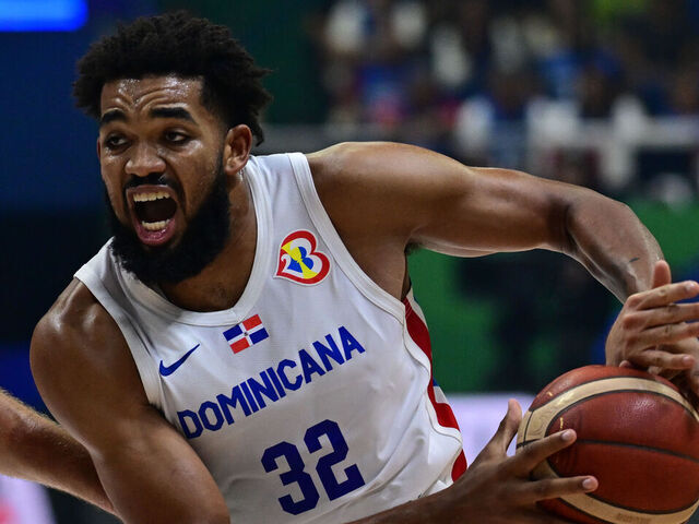 QUEZON CITY, LUZON, PHILIPPINES - 2023/09/03: Karl-Anthony Towns of Dominican Republic basketball team is seen in action during the FIBA Men's Basketball World Cup 2023 match between Dominican Republic and Serbia held at the Araneta Coliseum in Quezon City. Final score Serbia 112:79 Dominican Republic.